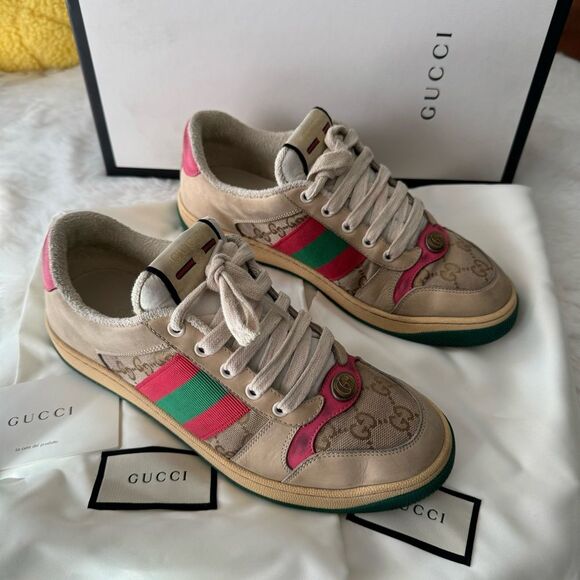 Gucci Pink Dirty Screener GG Leather Sneakers - Picture 7 of 14